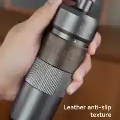 Stainless steel thermos with leather anti-slip texture for improved grip and comfort.