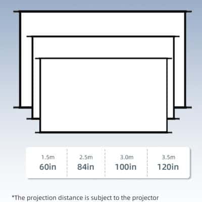 High-quality projection screens at Monalisa Store for optimal home and professional theater experiences, with various sizes for customizable viewing.
