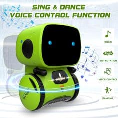Sing and dance voice control robot, kids voice-activated singing and dancing toy, Monalisa Store exciting voice control entertainment gadget for children with 360° rotation and music features.