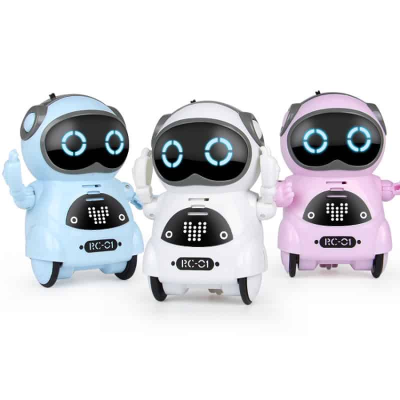 Cgi robot toys in blue, white, and pink, perfect for children’s gifts and educational purposes.