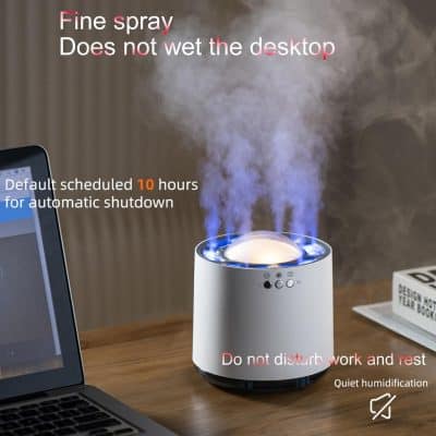 USB desktop humidifier with quiet operation and automatic shutoff, ideal for home or office. Also functions as a diffuser, improving air quality and adding moisture for a comfortable environment.