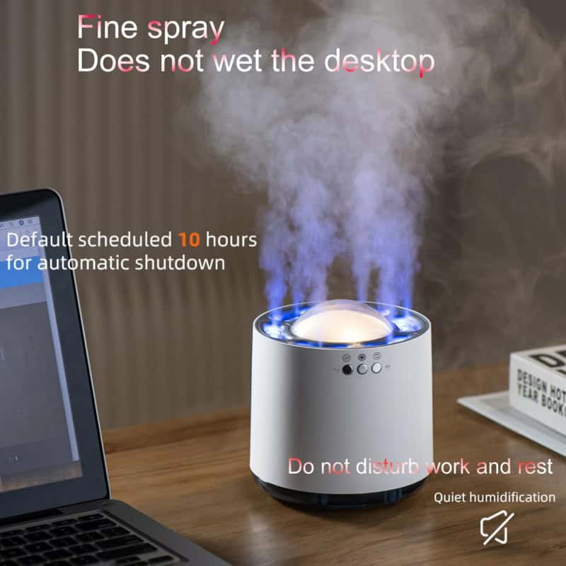 USB desktop humidifier with quiet operation and automatic shutoff, ideal for home or office. Also functions as a diffuser, improving air quality and adding moisture for a comfortable environment.