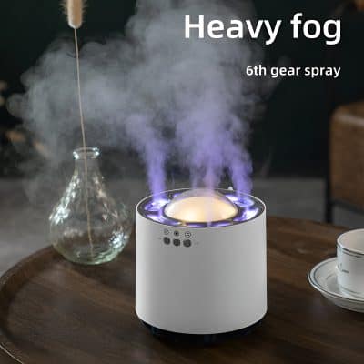 Heavy fog aromatherapy diffuser with color-changing LED lights for relaxation and stress relief at Monalisa Store.