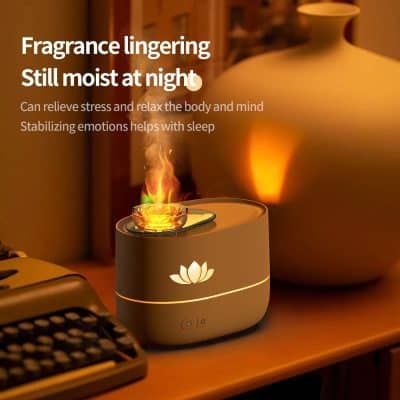 Relaxing aromatherapy diffuser for stress relief, sleep aid, and calming home ambiance with lotus flower design and soft lighting suitable for opt use.