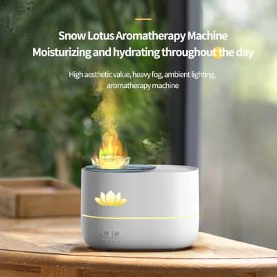 Snow Lotus Aromatherapy Machine for moisturizing and hydration, perfect for stress relief and wellness, with high aesthetic value, ambient lighting, and heavy fog features.