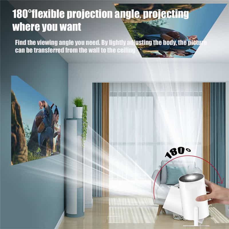 Projection screen with 180-degree flexible angle adjustment for home theater and living room entertainment.
