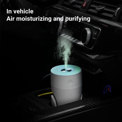 Air moistening and purifying device inside vehicle for fresh air intake in car interior.