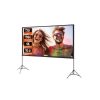 Vivid large-screen digital projector with vibrant display showcasing happy friends, ideal for home theater, presentations, and entertainment, featuring 4K resolution, 120-inch size, and 16:9 aspect ratio.