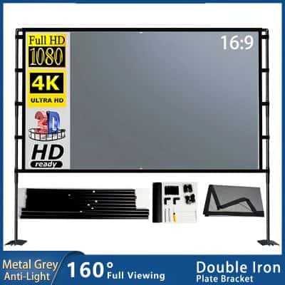 High-definition TV display with 4K Ultra HD resolution, 16:9 aspect ratio, and full-view 160° angle, featuring metal grey double iron plate bracket and anti-light technology for optimal opt experience.