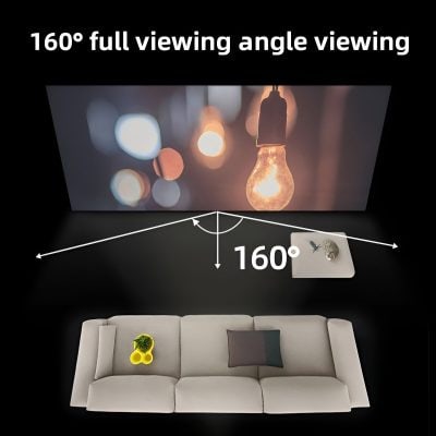 High-quality LED ceiling projector with 160° full viewing angle, ideal for home theaters and living rooms, providing immersive visual experiences for entertainment and relaxation.
