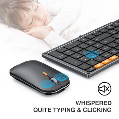 Wireless ergonomic keyboard and mouse set for quiet typing and clicking, ideal for office and medical environments. Perfect for stress-free work and gaming with silent keys and smooth movement.