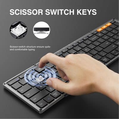 Scissor switch keyboard with ergonomic design for comfortable typing and easy key pressing, ideal for office and home use.
