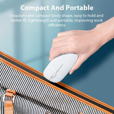 Lightweight portable computer mouse in sleek white design for travel and office use, perfect for ergonomic comfort and efficient work.