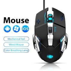 Enhanced gaming mouse with mechanical feel, wired connectivity, RGB color breathing lamp, compatible with Android, Windows, and iOS devices. Perfect for gamers and IT professionals.
