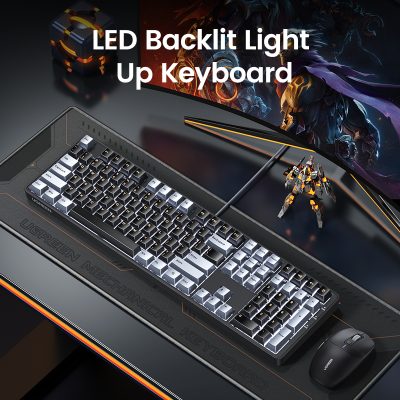 Keyboard with LED backlight for gaming and typing, black and white mechanical gaming keyboard, illuminated gaming keyboard for esports and workstation, high-performance LED backlit gaming keyboard, relevance: high.