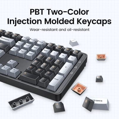 PBT two-color injection molded mechanical keyboard keycaps, wear-resistant and oil-resistant for enhanced durability and longevity.