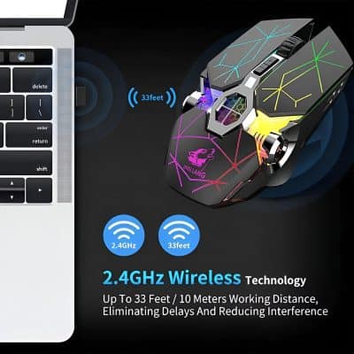 2. High-speed wireless mouse with 2.4GHz and 33-feet range, ideal for gaming and office use, featuring RGB lighting and ergonomic design.