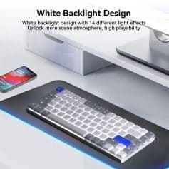 LED-backlit mechanical keyboard with customizable lighting effects for enhanced gaming and productivity.