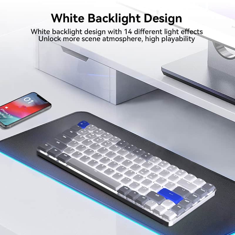 LED-backlit mechanical keyboard with customizable lighting effects for enhanced gaming and productivity.