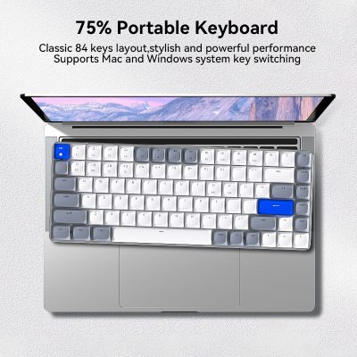 Wireless portable keyboard for Mac and Windows, 84-key layout, stylish design, and powerful performance, suitable for remote work and travel. Perfect for enhancing productivity with versatile keyboard options.