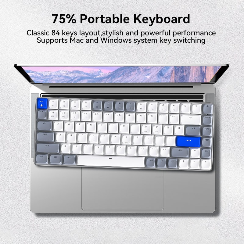 Wireless portable keyboard for Mac and Windows, 84-key layout, stylish design, and powerful performance, suitable for remote work and travel. Perfect for enhancing productivity with versatile keyboard options.