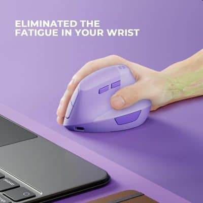 Wireless ergonomic computer mouse for wrist pain relief, ideal for office use and ergonomic setups, designed for comfort and reducing fatigue.