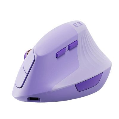 Wireless computer mouse in lavender color, ergonomic design, modern tech accessory, perfect for office or gaming needs.