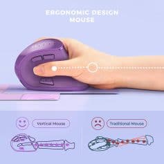 Ergonomic purple design computer mouse for office or gaming, highlighting comfort and functionality.