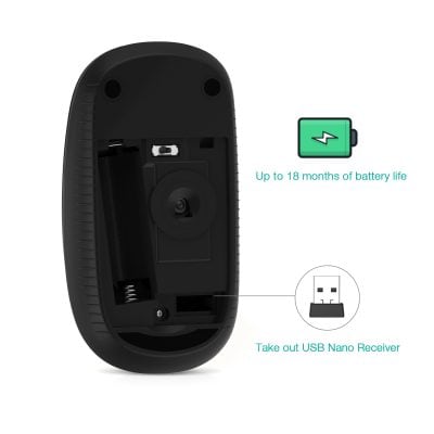 Long-lasting wireless computer mouse with up to 18 months battery life and convenient USB Nano Receiver for seamless connectivity. Perfect for office and home computer use.