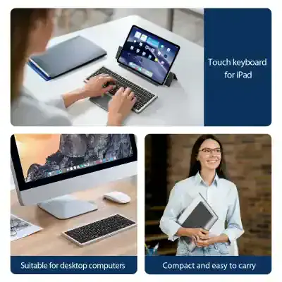 Keyboard for iPad with touch functionality, compact portable keyboard for tablets, ergonomic design for easy typing, ideal for on-the-go professionals and students, compatible with Apple iPad devices.