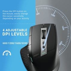 Adjustable DPI mouse for eyeglasses and contact lens fitting professionals, featuring 4 DPI levels (600/1200/1600/3200) for precise cursor control, ideal for optometry clinics and optical stores.