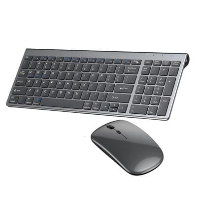 Wireless computer keyboard and mouse set for office and home use, sleek ergonomic design, compatible with Windows and Mac devices.