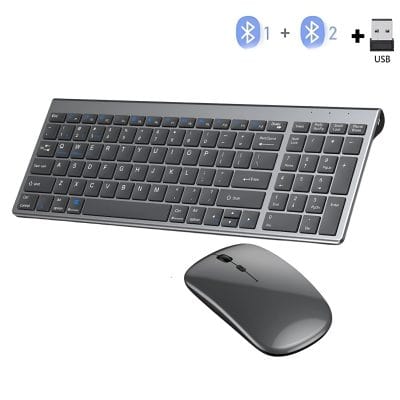 Wireless keyboard and mouse set with Bluetooth connectivity, USB receiver, sleek design, ideal for office and home use, compatible with various devices, premium quality accessories from Monalisa Medical.