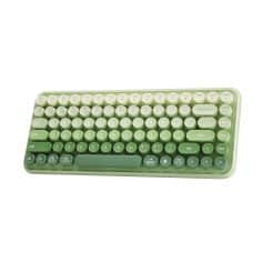 Wireless retro-style mechanical keyboard with round keycaps in pastel green and cream colors, ideal for ergonomic computer use, featuring full-sized layout and chic vintage design.