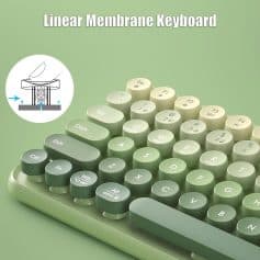 Keyboard with green keys, labeled as Linux Membrane Keyboard for medical professionals and ergonomic use at Monalisa Medical Store.