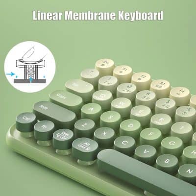 Keyboard with green keys, labeled as Linux Membrane Keyboard for medical professionals and ergonomic use at Monalisa Medical Store.