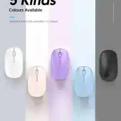 Silicone wireless computer mice in five colors including white, beige, purple, blue, and black, available at Monalisa Store for stylish and functional office accessories.