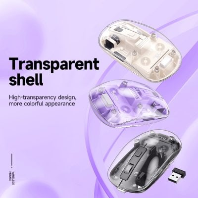 Wireless computer mouse with transparent shell showcasing high-transparency design for a more colorful appearance. Ideal for stylish and modern computer accessories.