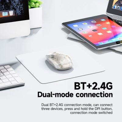 Bluetooth 2.4G dual-mode wireless mouse with multi-device connectivity for computers and tablets, ideal for seamless office and tech setups, enhancing productivity and user experience.