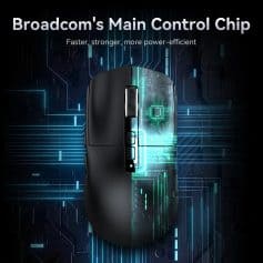 High-tech computer mouse with advanced control chip, showcasing speed, strength, and power efficiency, ideal for gaming and professional use, emphasizing innovative technology.