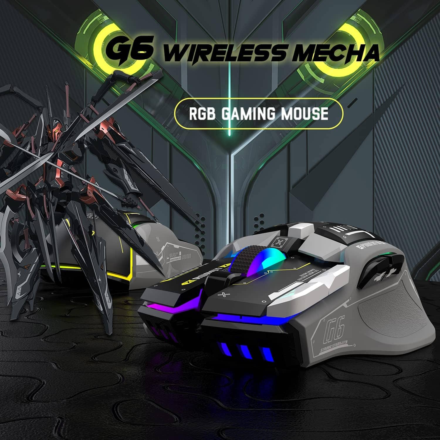 G6 wireless mech gaming mouse with RGB lighting for enhanced gaming performance.