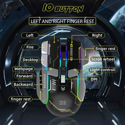 Gaming mouse with customizable buttons and RGB lighting for high-precision control and comfortable grip. Perfect for gamers seeking accurate mouse navigation and enhanced gameplay experience.