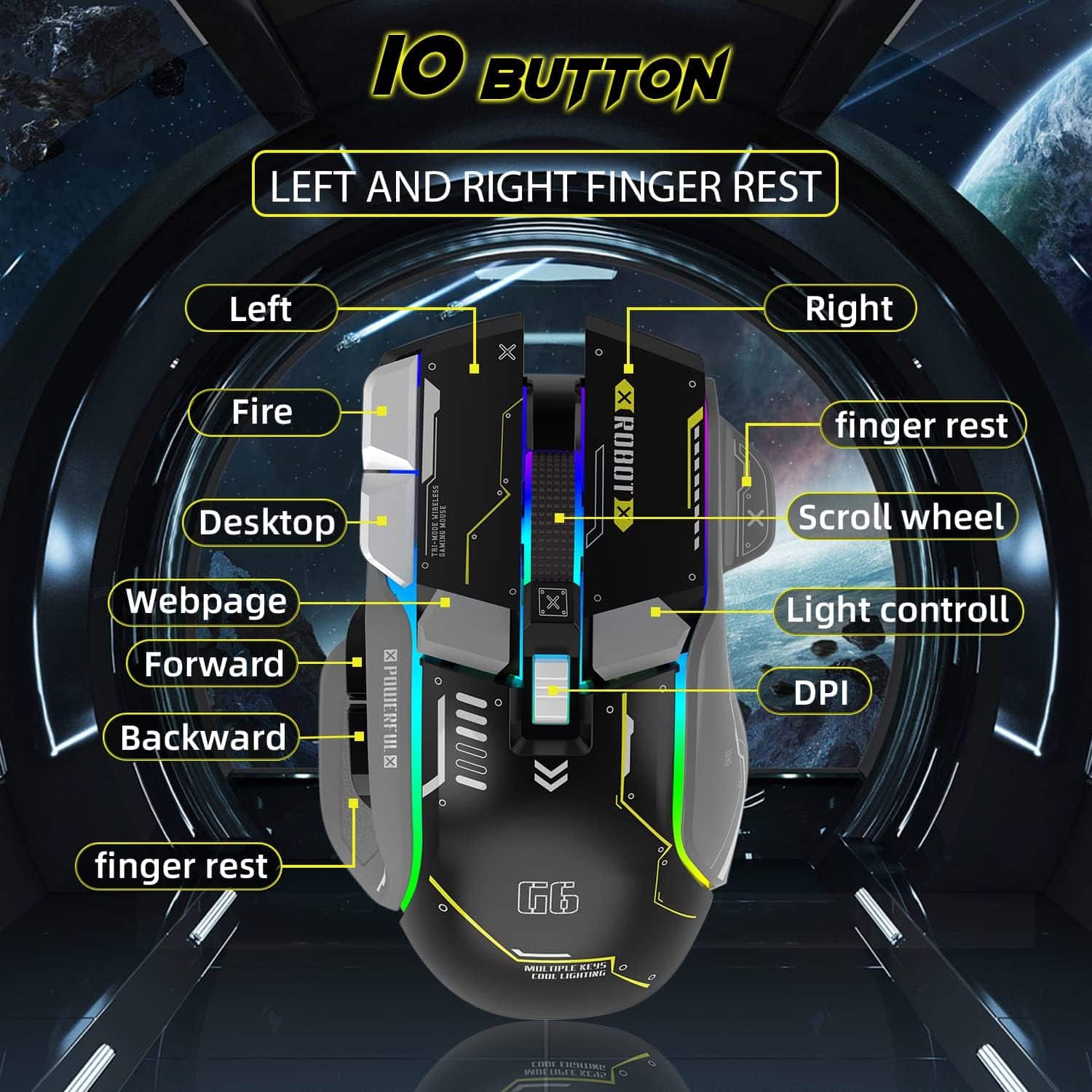 Gaming mouse with customizable buttons and RGB lighting for high-precision control and comfortable grip. Perfect for gamers seeking accurate mouse navigation and enhanced gameplay experience.