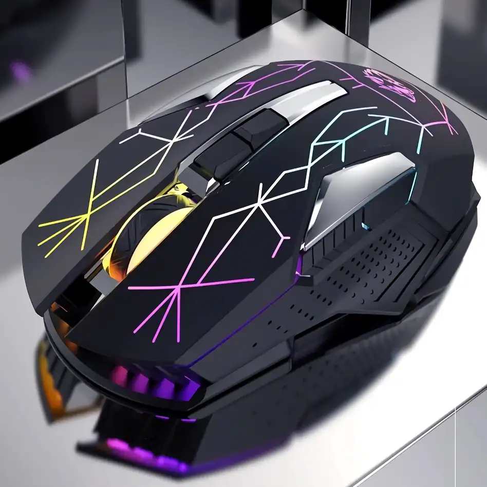 RGB gaming mouse with customizable lighting effects and ergonomic design for professional eSports gaming.