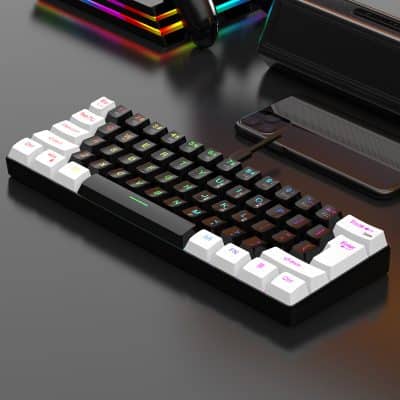 RGB mechanical gaming keyboard with colorful backlit keys, USB connection, and ergonomic design. Perfect for esports, gaming, and office use, offering fast response times and customizable lighting.