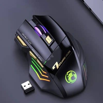 High-tech gaming wireless mouse with customizable RGB lighting, ergonomic design, and high precision for gaming and professional use. Ideal for gamers seeking performance and style.