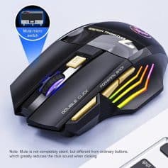 Wireless computer mouse with RGB lighting and multiple customizable buttons for gaming and office use.