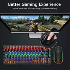 Wireless gaming keyboard and mouse set with RGB backlit keys for enhanced gaming experience.