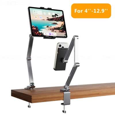 Adjustable tablet and smartphone holder for eye exams, compatible with devices from 4