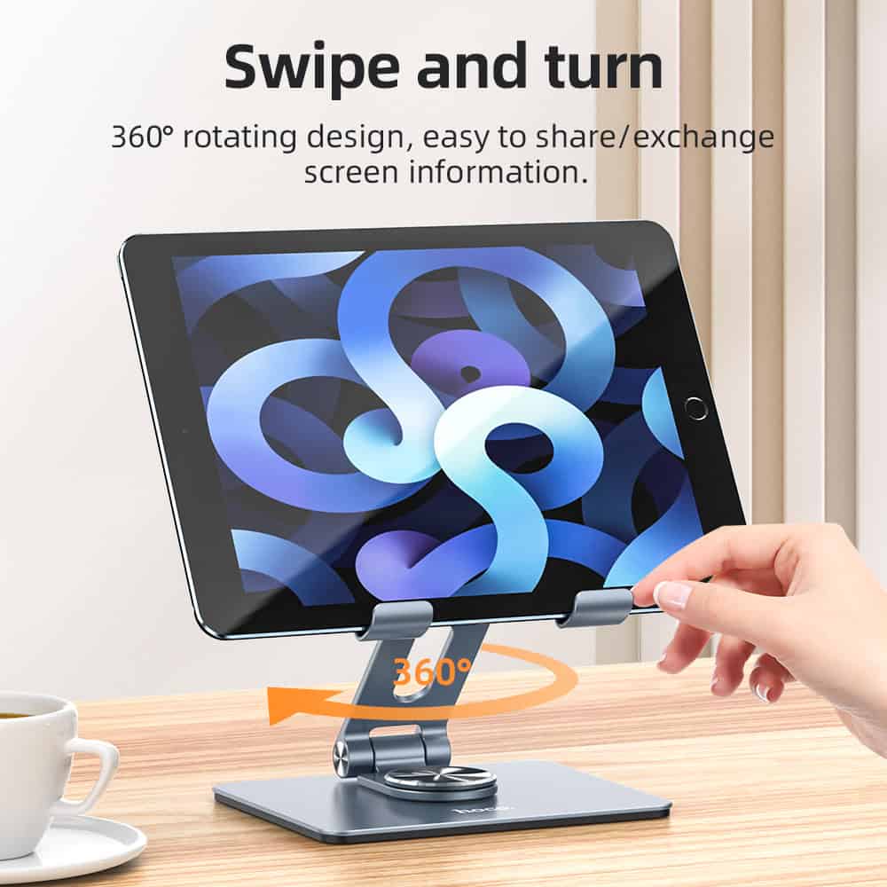 Flexible tablet stand with 360-degree rotatable design, perfect for sharing and exchanging screen information efficiently. Ideal accessory for tech enthusiasts and professionals.